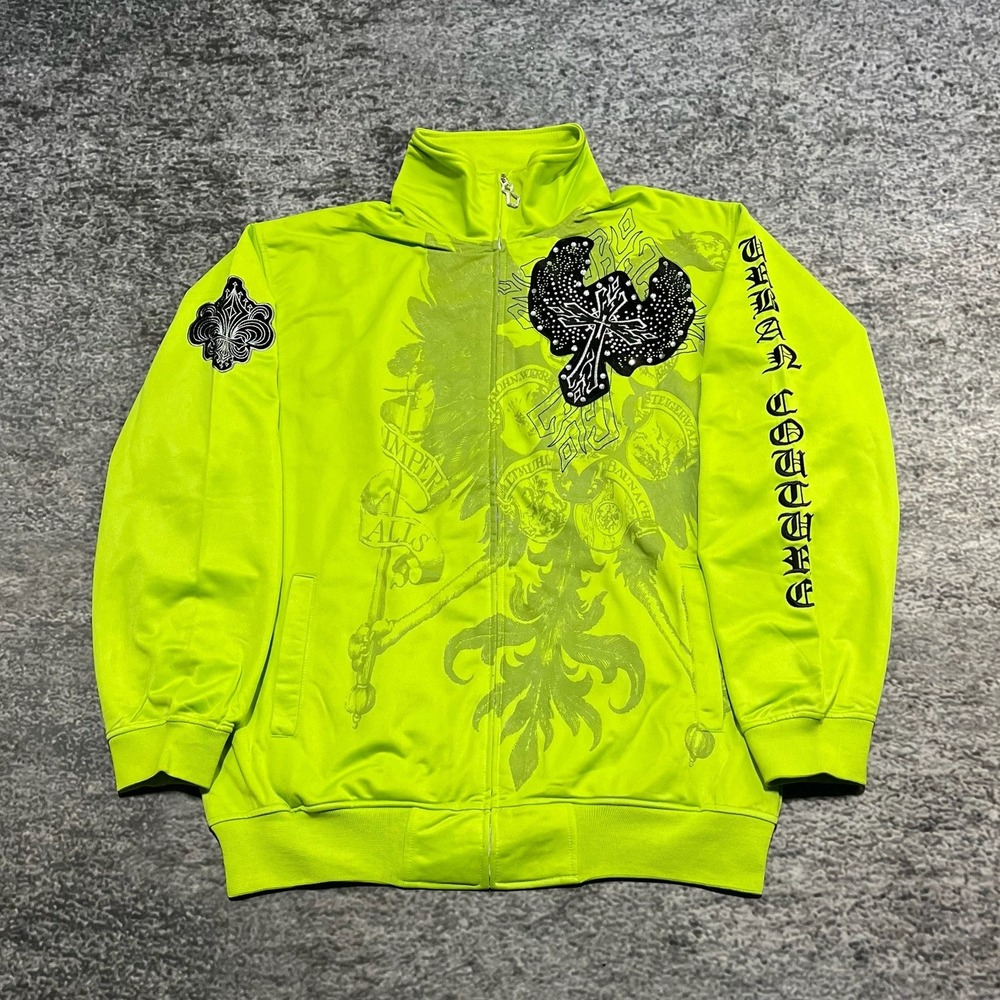 Victorious Urban Couture Jacket Full Zip Mens XXL Green Vintage Y2K Cross Grunge